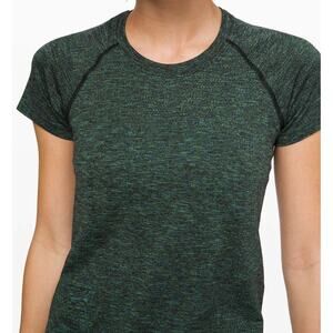 6174 - LULULEMON Swiftly Speed Short Sleeve Blk /Dp Coal /Clean Grn  Sz 4 *RARE